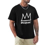 edoni Basquiat Crown Men's Casual Short Sleeve Round Neck T-Shirt Black L