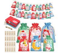 Edonkvi Calendrier de L'avent a Remplir de Noël 24 Pièces, Calendrier Remplir Soi-Même 2025, Diy Sac à Remplir Tissu, Sachet Calendrier de L'avent