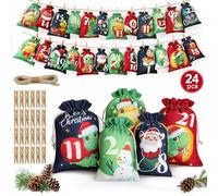 Edonkvi Sac Calendrier de L'avent a Remplir, 2024 Pochette Calendrier de L'avent Tissu, Kit Calendrier de Noël Soi Meme Dinosaure, DIY Sachet Calendrier Réutilisables pour Enfant Kinder Fille Garcon