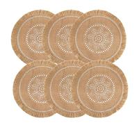 Edorco 6 Sets Table en macramé,Napperons Ronds en Toile Jute 15 po avec Pompons | Sets Table Ronds rustiques Ferme, Sets Table à Franges Ferme Modernes