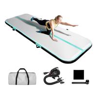 EDOSTORY Tapis de gymnastique gonflable de 3 m/4 m/4,9 m/6,1 m, tapis d'entraînement de 10,2 cm d'épaisseur pour la maison/entraînement/pom-pom girl/yoga/sports nautiques avec pompe électrique de 600