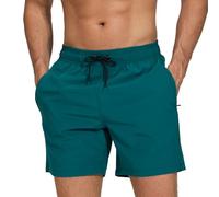 EDOTON Maillot de Bain Homme avec Poche Zippée Short de Bain Imperméable à Séchage Rapide Short de Bain avec Cordon de Serrage Réglable (EU XL, Vert foncé