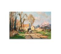 Edouard Cortes - Impression sur toile - Motif paysage avec cheval et carriagène - 60 x 90 cm