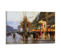 Edouard Cortes (L'Arc de Triomphe vu des Champs-Élysées au coucher du soleil) Poster mural à suspendre Impression sur toile pour chambre à coucher Décoration esthétique 20,3 x 30,5 cm