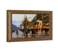 Edouard Cortes (L'Arc de Triomphe vu des Champs-Élysées au coucher du soleil) Poster Style Antique Cadre Doré Toile Art Mural Élégant Inspiration Européenne Décoration d'intérieur 50,8 x 76,2 cm