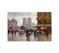 Edouard Cortes Painter Works (Place Saint Michel, Notre-Dame 2) - Impression sur toile imprimée - Décoration d'intérieur - 50 x 75 cm