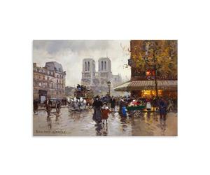 Edouard Cortes Painter Works (Place Saint Michel, Notre-Dame 2) - Impression sur toile imprimée - Décoration d'intérieur - 50 x 75 cm