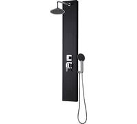 Edouard Rousseau - Colonne de Douche Hydromassante HOUKA - Douchette 1 Jet - 2 Panneaux Frontaux Jets Pluie - Flexible Inox 1,50 m - Noir