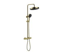 Edouard Rousseau - Colonne de Douche Thermostatique CONCAVE - Douchette 3 Jets anti-Calcaire - Tête de douche 3 Jets 25cm - Sécurité anti brûlure (Laiton Brossé)