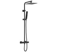 Edouard Rousseau - Colonne de Douche Thermostatique DELPHINO Carré - Tête 250 mm - Douchette 1 Jet - Flexible 1,50 m - Noir