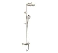 Edouard Rousseau - Colonne de Douche Thermostatique FULL INOX - Tête 225 mm Orientable Extra-Plate - Douchette 3 Jets - Sécurité 38°C - Inox Brossé