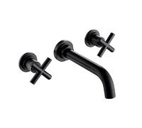 Robinet mural lavabo ROUSSEAU - tête céramique 1/4 t - couleur noir - col de cygne