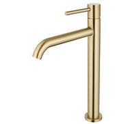 Edouard Rousseau - Mitigeur Lavabo Haut SCRIPY - Bec Élevé pour Vasque à poser - Aérateur Économie d’Eau - 3 Finitions Disponibles (Laiton Champagne)