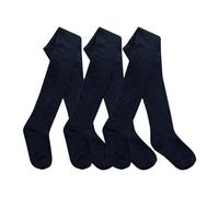 Edozos Lot de 3 collants d'écolier en coton majoritaire pour filles chauds, doux et durables pour filles, confortables, extensibles et respirants, bleu marine, 3-4 ans