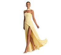 EDQPLL Robe de Demoiselle d'honneur asymétrique en Satin for Femme, Robe de soirée plissée avec Fente, Longue, 2025(Yellow,S)
