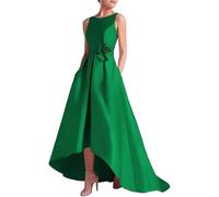 EDQPLL Robe de soirée asymétrique for Femme, Robe de Bal, Coupe trapèze, col Ras du Cou, avec Poches.(Green,L)
