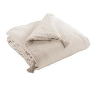 Édredon 150 x 150 cm en gaze de coton écru avec 4 pompons - PEPA Meubletmoi