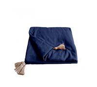 Enjoy Home - Edredon Décoratif - Bleu Marine avec 4 Pompons Jute - 90x190cm - 100% Coton - Certifié Oeko-TEX - Collection Panama