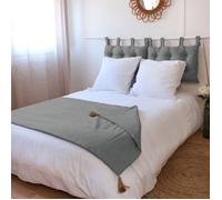 Enjoy Home - Edredon Décoratif - Gris Clair avec 4 Pompons Jute - 90x190cm - 100% Coton - Certifié Oeko-TEX - Collection Panama
