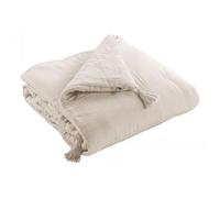 Edredon Dessus de lit L’Effet Papillon 90x200 cm - Chemin de lit 100% Gaze de Coton avec Finition Pompons [ Dessus de Lits et Couvre-Lits ] (Beige Pampa)