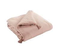 Edredon Dessus de lit L’Effet Papillon 90x200 cm - Chemin de lit 100% Gaze de Coton avec Finition Pompons [ Dessus de Lits et Couvre-Lits ] (Rose Guimauve)
