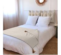 Edredon - ENJOY HOME - 90 x 190 cm - 100% Coton - Finition Pompons - Coloris Ecru