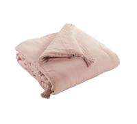 Edredon - GAIA - 150 x 150 cm - Gaze de Coton - Coloris Guimauve - Finition Pompons