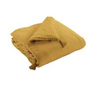 Edredon - GAIA - 150 x 150 cm - Gaze de Coton - Coloris Safran - Finition Pompons