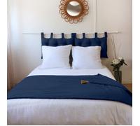 Enjoy Home - Edredon Décoratif - Bleu Marine avec 4 Pompons Jute - 90x190cm - 100% Coton - Certifié Oeko-TEX - Collection Panama
