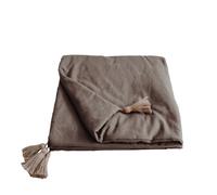 Enjoy Home - Edredon Décoratif - Marron Vison avec 4 Pompons Jute - 90x190cm - 100% Coton - Certifié Oeko-TEX - Collection Panama