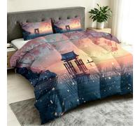 Édredon sans Housse 220x240 cm Temple Lac Cerisier Rose pour Lit Double | Couette Imprimée Méditation 2 Personnes 4 Saisons Réversible, Microfibre Douce Respirante, Facile d'entretien en Machine