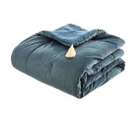 Édredon ""Sonia"" velours bleu 80x180cm - Atmosphera createur d'interieur