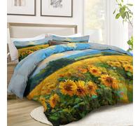 Édredon155 x 220 cm Couette imprimée Impressionnisme Plantes Fleurs Tournesols 3 Pièces - Couette Tout-en-Un et 2 Taies d'oreiller - Édredon Toutes Saisons Lavable en Machine Pour filles, Jaune