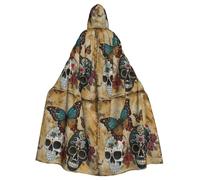 EdsfFehs Cape à capuche unisexe avec imprimé crânes et papillons pour Halloween, cosplay, fête, carnaval, événements à thème
