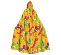 EdsfFehs Cape à capuche unisexe pour adulte avec imprimé cactus et piment poivré, cape pleine longueur, accessoire de costume de carnaval et de cosplay