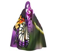 EdsfFehs Cape à capuche unisexe pour adulte, violet prune, imprimé papillon, cape pleine longueur, accessoire de costume de carnaval et de cosplay