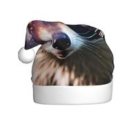 EdsfFehs Chapeau de Noël imprimé petit visage de raton laveur, couvre-chef de vacances pour le Nouvel An, fête de Noël, décorations de cosplay