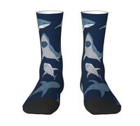 EdsfFehs Chaussettes bleues avec imprimé requin de dessin animé, unisexe, adaptées à la plupart des personnes ayant des longueurs de pied de 36 à 45, blanc, Taille unique