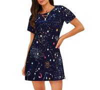 EdsfFehs Chemise de nuit ample à manches courtes pour femme, motif carte constellation étoilée, confortable et respirante, Noir , 3XL