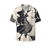 EdsfFehs Chemise décontractée à manches courtes avec poche avant pour homme - Motif sorcière volante - Légère et respirante, Noir , 3XL