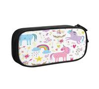 EdsfFehs Grande trousse à crayons avec fermeture éclair double couche Motif licornes Rose, Noir , Taille unique, Ensemble cartable