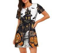 EdsfFehs Happy-Halloween-Vector Print Chemise de nuit ample à manches courtes pour femme, confortable et respirante, Noir , S