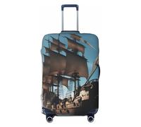 EdsfFehs Housse de bagage avec imprimé bateau pirate tendance, lavable et résistant aux rayures, Noir , L