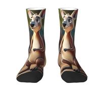 EdsfFehs Lot de 2 paires de chaussettes imprimées de zoo kangourou humoristique, unisexe, adaptées à la plupart des personnes ayant des longueurs de pied de 36 à 45, blanc, Taille unique