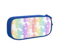EdsfFehs Trousse à crayons de grande capacité avec fermeture éclair double couche et compartiments multiples Motif licornes sur rayures colorées, bleu, Taille unique, Ensemble cartable