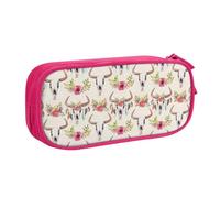 EdsfFehs Trousse à crayons de grande capacité avec fermeture éclair double couche Motif crâne de taureau, rose, Taille unique, Ensemble cartable