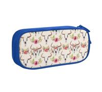 EdsfFehs Trousse à crayons de grande capacité avec fermeture éclair double couche Motif crâne de taureau, bleu, Taille unique, Ensemble cartable