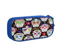 EdsfFehs Trousse à crayons de grande capacité avec fermeture éclair double couche Motif crânes en sucre, bleu, Taille unique, Ensemble cartable