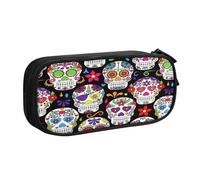 EdsfFehs Trousse à crayons de grande capacité avec fermeture éclair double couche Motif crânes en sucre, Noir , Taille unique, Ensemble cartable