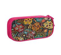 EdsfFehs Trousse à crayons de grande capacité avec fermeture éclair double couche Motif têtes de mort et sucre, rose, Taille unique, Ensemble cartable